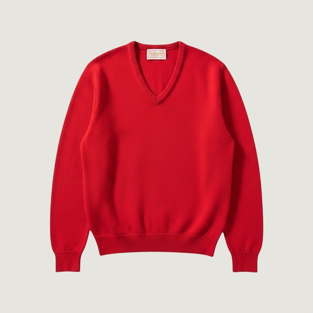 Vintage '60's Men's Red V-Neck MAXAM SPORTSWEAR - Don Draper/Mad Men Style